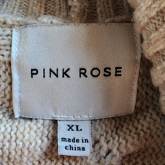 Pink Rose Beige Chunky Cable Knit Angled Open Cardigan Size XL - Picture 8 of 15